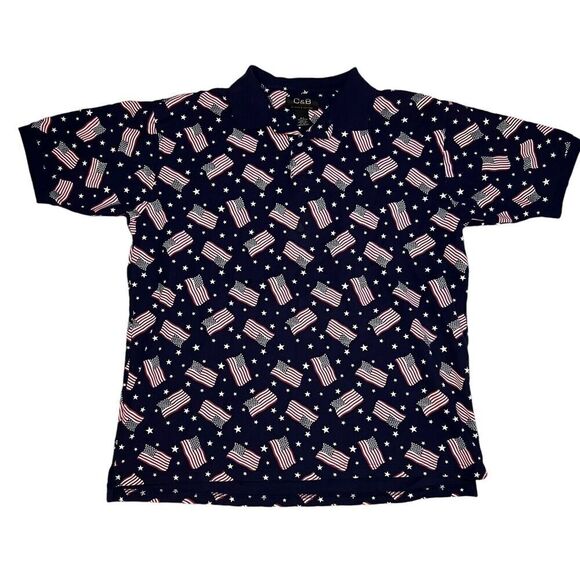 Croft and Borrow American Flg Print All Over Polo Shirt Size XLT Short Sleeve - Picture 1 of 8